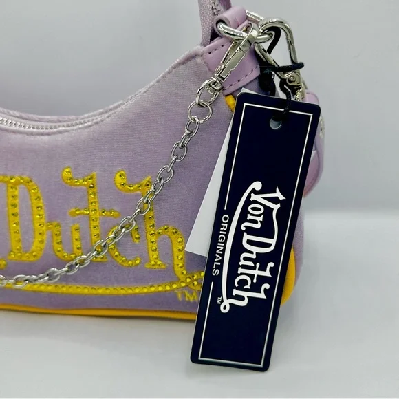 Von Dutch Y2K Shoulder Bag in Purple/Gold with Silver Charms - Picture 3 of 8